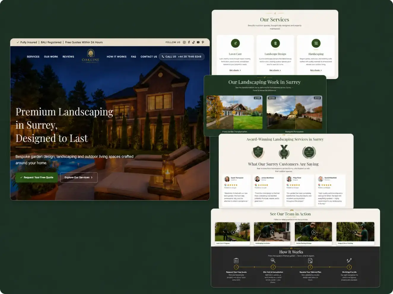 Oakline Landscapes website showcase, a custom-built landscaping business website